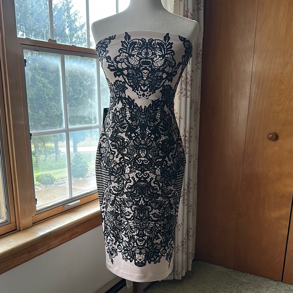 Express (NWT)- Black and White Strapless Sheath Dress